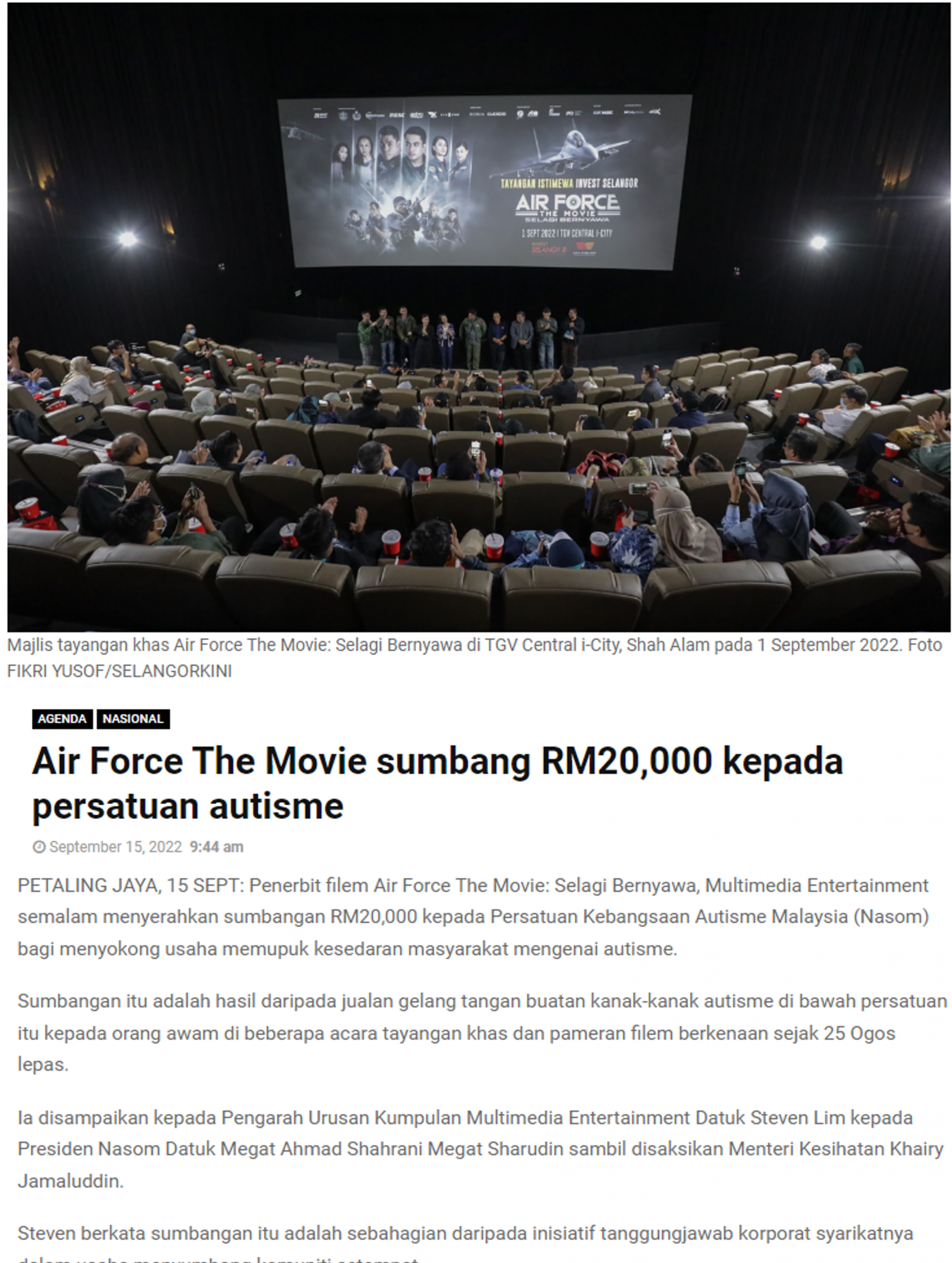 Multimedia donates RM20,000 to The National Autism Society of Malaysia (NASOM)